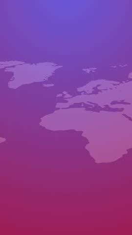 Animation of increasing subscribers on speech bubble over world map on purple gradient background. Social media networking and business technology concept
