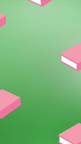 Animation of multiple book icons in seamless pattern against copy space on green gradient background. School and education concept