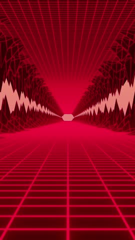 Animation of diminishing perspective of grid road moving amidst mountains. Digitally generated, hologram, path, nature, geometric shape, abstract and mountain range concept.