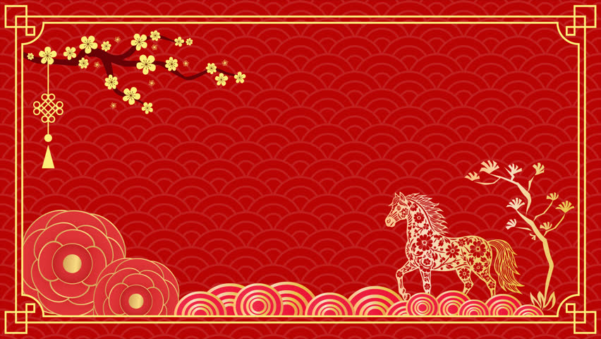 2026 Chinese New Year loop animation. Chinese new year horse pattern for festive celebrations. Suitable for holiday backgrounds, designs, banners, cards, and decorations with a horse theme.