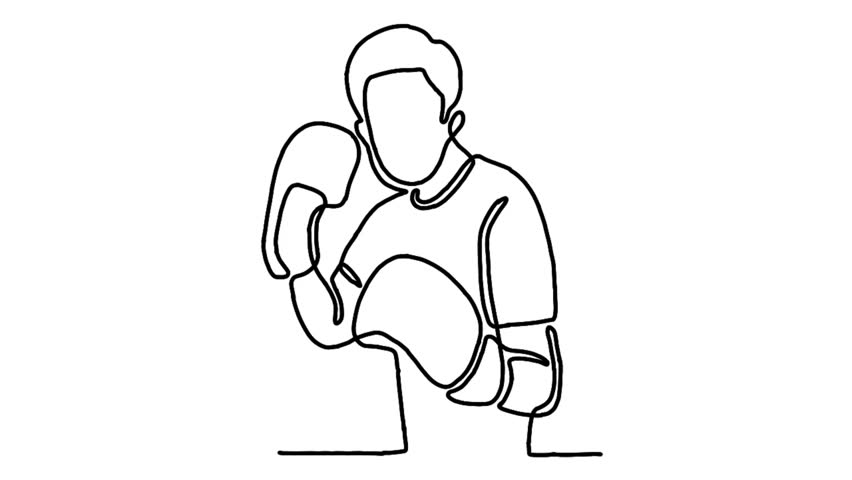 Continue line animation of man wearing boxing gloves sport