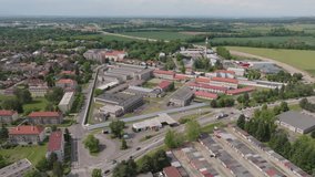 Slow aerial orbit around a single guard tower on the prison perimeter; stable gimbal, close exterior detail, continuous shot, daytime. - Powered by Shutterstock - Get 15% off with code: PIKWIZARD15