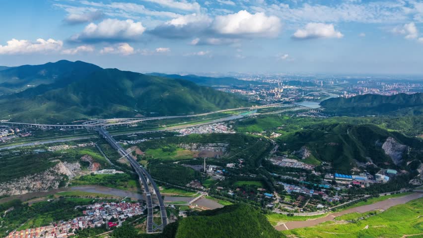 Beijing, China - 21st August 2024 - Overlooking Yongding river of Beijing and Jingyu Expressway