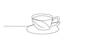Animation of continuous one line drawing a tea cup made of tea leaves with a saucer. Tea leaves have a calming aroma. International Tea Day. Single line self drawing animated. Full length motion - Powered by Shutterstock - Get 15% off with code: PIKWIZARD15