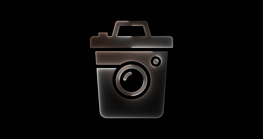 A metallic silver outline of a camera icon with subtle shading against a black background. Clear details and vibrant colors enhance visual appeal.