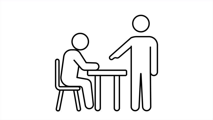 Accusation animation video line icon showing a person pointing a finger at another, symbolizing blame or allegation.