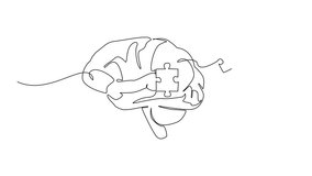 Animation of continuous one line drawing brain in middle has puzzle pieces loose outside brain. Changes in chemical. World Schizophrenia Day. Single line self drawing animated. Full length motion - Powered by Shutterstock - Get 15% off with code: PIKWIZARD15