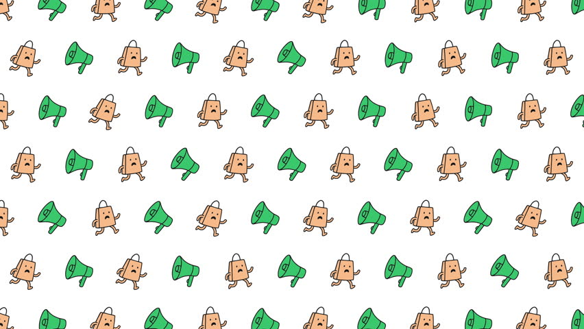 Big Sale Doodle megaphone advertising bag pattern. 4K video