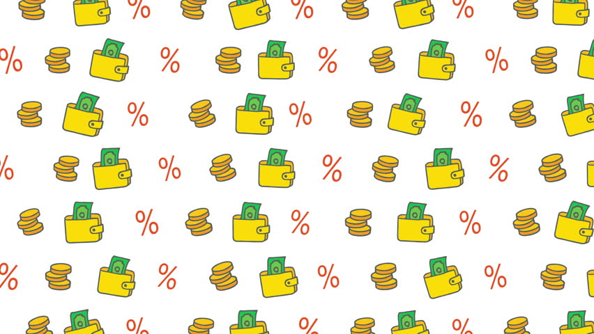 Big Sale Doodle money wallet coin discount pattern. 4K video
