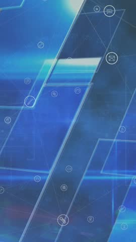 Animation of nft in circles over blue shapes in digital space. Digital space, computers, network and technology concept digitally generated video.