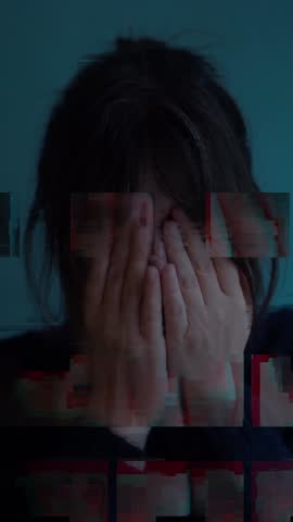 Glitched Portrait of a Tired Woman. Depression, Anxiety, Digital Crisis