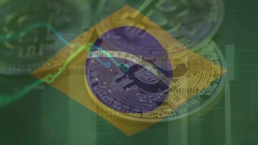 Bitcoin, Transaction data on the Brazil flag background. Bitcoin investment and trading by individuals and organizations in the Brazil and around the world. Cryptocurrency trading. Bitcoin background - Powered by Shutterstock - Get 15% off with code: PIKWIZARD15