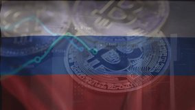 Bitcoin, Transaction data on the Russia flag background. Bitcoin investment and trading by individuals and organizations in the Russia and around the world. Cryptocurrency trading. Bitcoin background - Powered by Shutterstock - Get 15% off with code: PIKWIZARD15