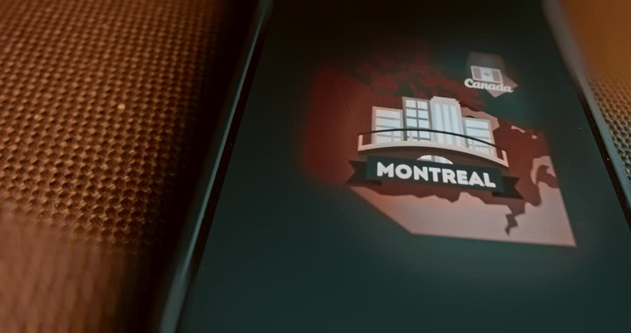 Montreal city buildings and bridge, Canada, presentation