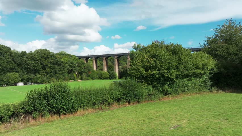Pontcysyllte Aqueduct, Wales, Slow reveal over football pitch