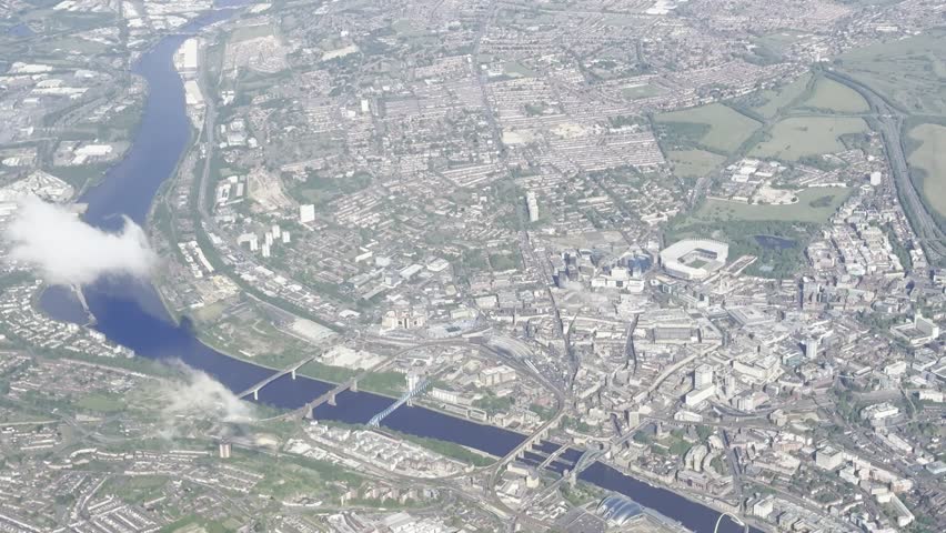 Aerial view of Newcastle upon Tyne showing the River Tyne, Tyne Bridge, Millennium Bridge, Quayside area and St James