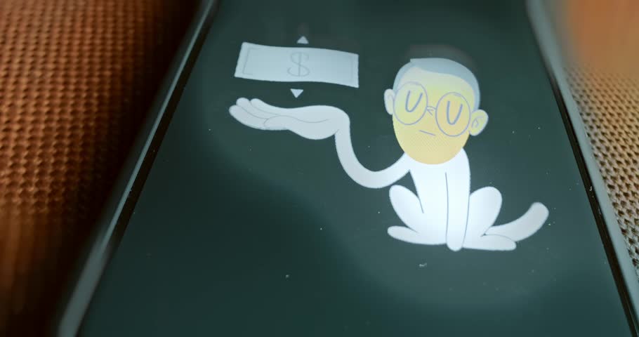 Cartoon character holds a Dollar banknote, presentation