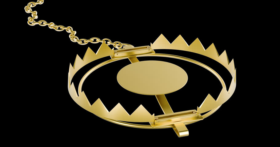 Golden Bear Trap Opening and Closing, animation seamlessly loopable. 3D rendering