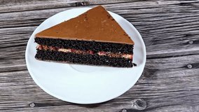 a slice of a chocolate cake, made with chocolate or cocoa and can be flavored with fudge or vanilla cream, a cake with multiple layers with a filling and topped with chocolate ganache - Powered by Shutterstock - Get 15% off with code: PIKWIZARD15