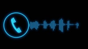 A bright blue glowing phone call icon in the form of an audio signal, symbolizing voice communication, on a black background. 4K - Powered by Shutterstock - Get 15% off with code: PIKWIZARD15