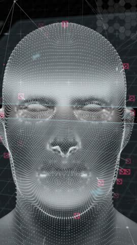 Animation of data processing over digital human. Global business and digital interface concept digitally generated video.