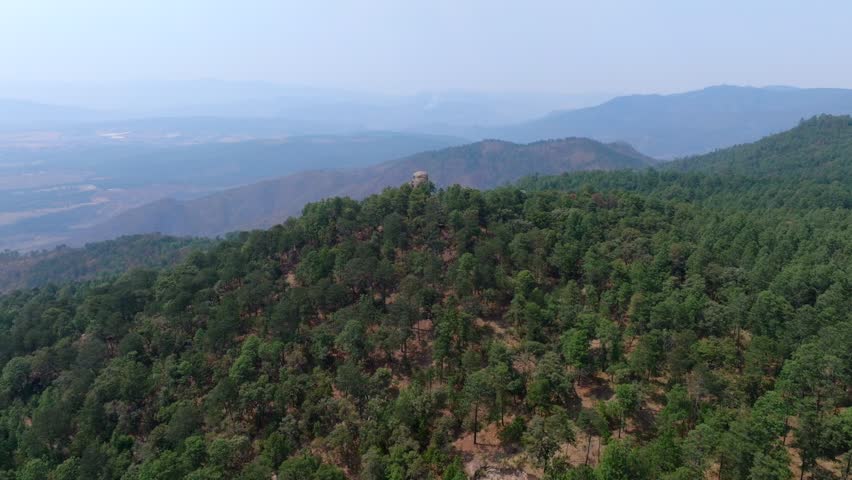 An aerial view of Los Frailes Natural Park (Parque Natural Los Frailes) in Tapalpa municipality in the state of Jalisco, Mexico on a sunny day