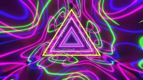 A 3d looping vibrant, psychedelic tunnel of nested neon triangles and swirling light trails in glowing colors. - Powered by Shutterstock - Get 15% off with code: PIKWIZARD15