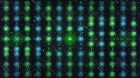 Neon Digital Matrix Grid Of Data Streams Glowing Lights, Futuristic Cyberspace. A vibrant neon matrix glowing spheres arranged in vertical grids, depicting digital data flow - Powered by Shutterstock - Get 15% off with code: PIKWIZARD15