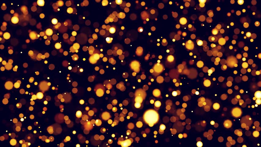 Bright golden bokeh lights glowing on a black background perfect for Christmas and holiday design. Seamless loop.