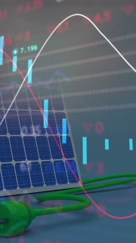 Animation of network of connections and data processing over media icons. Global climate change sustainability and wind energy concept digitally generated video.