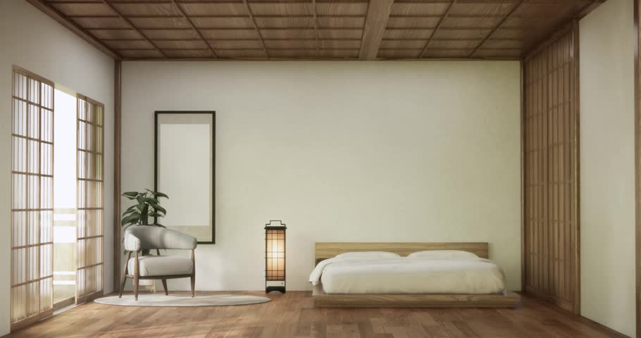 Minimalist wabi interior mock up design, room japanese sytle . 3D rendering.