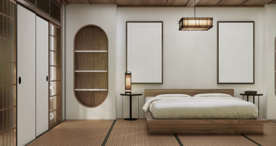 Minimalist wabi interior mock up design, room japanese sytle . 3D rendering.