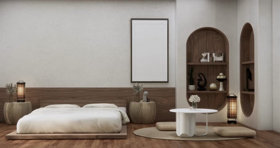Minimalist wabi interior mock up design, room japanese sytle . 3D rendering.