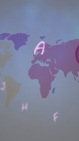 Animation of two globes of digital icons and alphabets over world map against grey background. Global networking and business technology concept