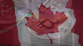 Bitcoin, Transaction data on the Canada flag background. Bitcoin background. Bitcoin investment and trading by individuals and organizations in Canada and around the world - Powered by Shutterstock - Get 15% off with code: PIKWIZARD15