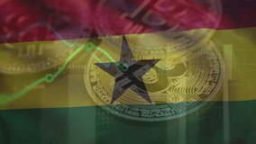 Bitcoin, Transaction data on the Ghana flag background. Bitcoin background. Bitcoin investment and trading by individuals and organizations in Ghana and around the world - Powered by Shutterstock - Get 15% off with code: PIKWIZARD15