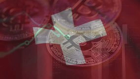 Bitcoin, Transaction data on the Switzerland flag background. Bitcoin background. Bitcoin investment and trading by individuals and organizations in Switzerland and around the world - Powered by Shutterstock - Get 15% off with code: PIKWIZARD15