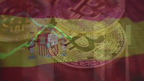Bitcoin, Transaction data on the Spain flag background. Bitcoin background. Bitcoin investment and trading by individuals and organizations in Spain and around the world - Powered by Shutterstock - Get 15% off with code: PIKWIZARD15