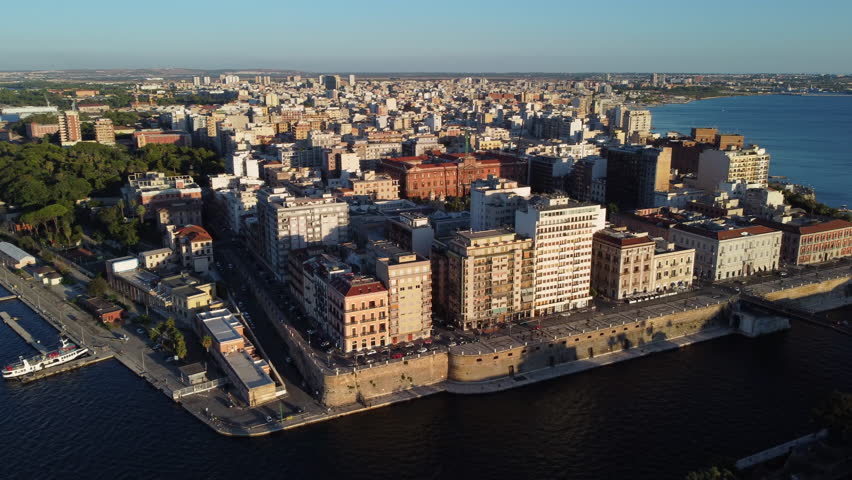 Taranto City at Mediterranean Sea in Southern Italy - Aerial View