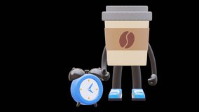 Coffee Cup Character Showing Time Is Money Concept Suitable For Business And Financial Concepts. Transparent Background. Green Screen Background. Looping Animation. - Powered by Shutterstock - Get 15% off with code: PIKWIZARD15