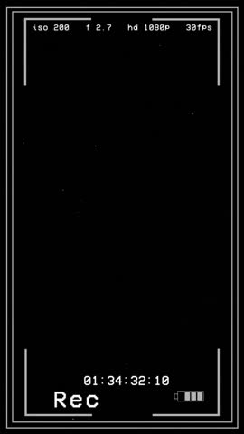 Vertical 9:16 retro vcr recording screen with heavy vhs noise, scan lines, and camera settings. For creating authentic 80s or 90s found footage look