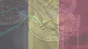 Bitcoin, Financial data chart on the Belgium flag background. Bitcoin background. Cryptocurrency investments by individuals and organizations in Belgium and around the world - Powered by Shutterstock - Get 15% off with code: PIKWIZARD15