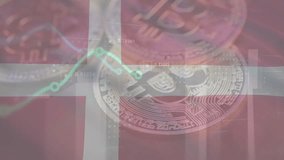 Bitcoin, Financial data chart on the Denmark flag background. Bitcoin background. Cryptocurrency investments by individuals and organizations in Denmark and around the world - Powered by Shutterstock - Get 15% off with code: PIKWIZARD15