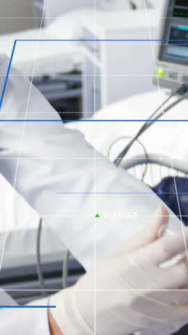 Animation of medical statistics recording with over female doctor holding syringe with needle giving injection to boy. Global coronavirus Covid 19 pandemic concept digitally generated image.