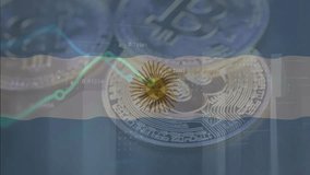 Bitcoin, Transaction data on the Argentina flag background. Bitcoin investment and trading by individuals and organizations in the Argentina and around the world. Bitcoin background - Powered by Shutterstock - Get 15% off with code: PIKWIZARD15