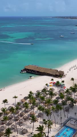 Aruba Skyline At Palm Beach In Caribbean Netherlands Aruba. Beach Landscape. Caribbean Paradise. Palm Beach At Caribbean Netherlands Aruba. Seascape Outdoor. Nature Tourism.