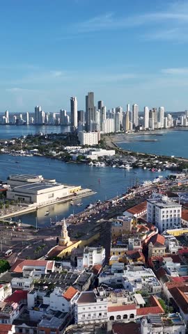Cartagena Bay At Cartagena De Indias In Bolivar Colombia. Walls Of Cartagena Landscape. Medieval City. Cartagena Skyline Colombia. Historical Center.