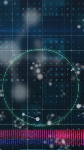 Vhs glitch effect and scope scanning over covid-19 cell against molecular structures. covid-19 pandemic and medical research science technology concept