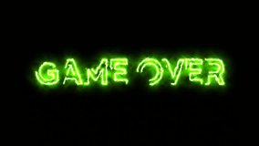 Glowing green neon “GAME OVER” text appears on black background, bright futuristic 3D animation for gaming, arcade, cyberpunk and digital design projects. - Powered by Shutterstock - Get 15% off with code: PIKWIZARD15