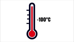 4K Animation Of Thermometer Icon With Red Bar Dropping And Counting Temperature Numbers From Minus 100 To 0 Degree Celsius On White Background - Powered by Shutterstock - Get 15% off with code: PIKWIZARD15